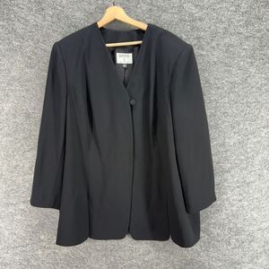 Kasper II Blazer Women 22 Plus Black One Button V-Neck Long Sleeve Lined Classic
